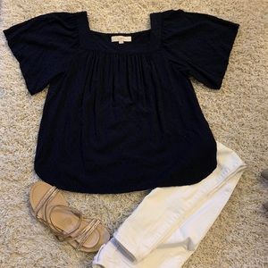 Loft Navy Blue eyelet Top
